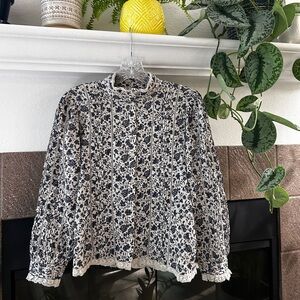 NWT AE77 Premium Floral Peasant Blouse 100% Organic Cotton Size XS